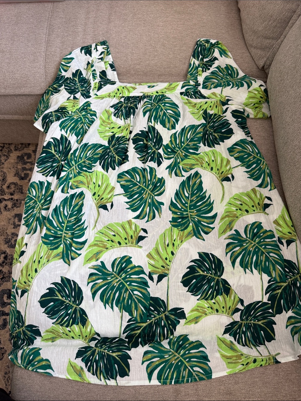 Draper James White Swim Coverup with Green Palm Print